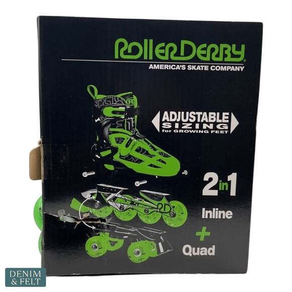 Roller Derby Green Wire Kids’ Adjustable Inline-Quad Combo Skates Sz 3-6 | NEW - Picture 9 of 15
